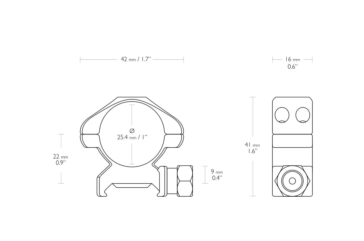Hawke PRECISION STEEL RING MOUNTS 1" 2 PIECE WEAVER MEDIUM