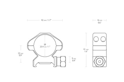 Hawke PRECISION STEEL RING MOUNTS 1" 2 PIECE WEAVER MEDIUM